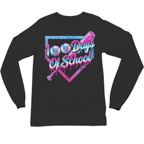 100 Days Of School Baseball 100th Day Ice Cream Boys Kids Unisex Long Sleeve T-Shirt - Sportilla