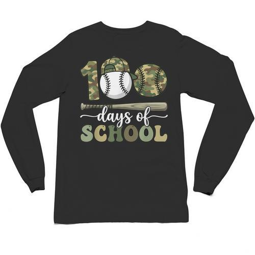 100 Days Of School Baseball Camo Art For Boys Kids Students Unisex Long Sleeve T-Shirt - Sportilla
