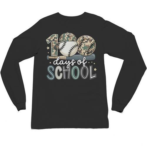 100 Days Of School Baseball Camo Camo Cap Boy School Unisex Long Sleeve T-Shirt - Sportilla