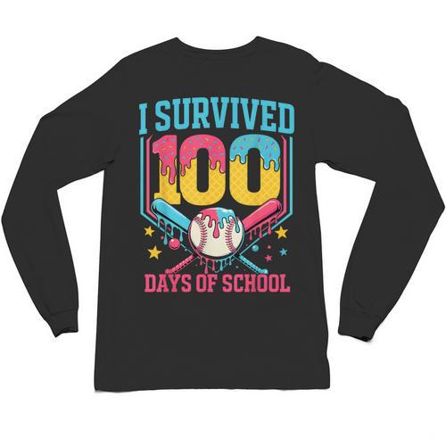 100 Days Of School Baseball Drip 100 Days Boy Girl Kids Unisex Long Sleeve T-Shirt - Sportilla