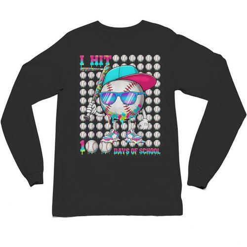 100 Days Of School Baseball Drip Ice Cream Boys Kids Unisex Long Sleeve T-Shirt - Sportilla