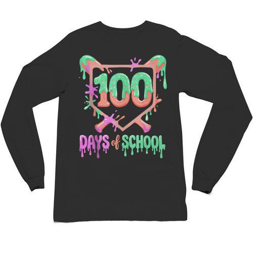 100 Days Of School Baseball Ice Cream Drip 100th Day Player Unisex Long Sleeve T-Shirt - Sportilla