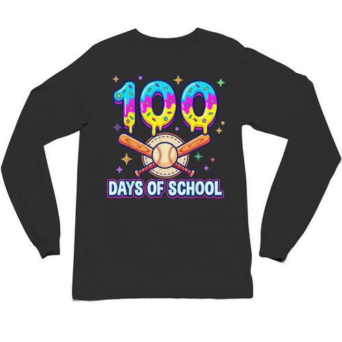 100 Days Of School Baseball Ice Cream Drip Kids Boys Teacher Unisex Long Sleeve T-Shirt - Sportilla