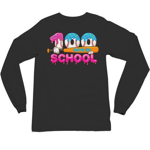 100 Days Of School Baseball Ice Cream Drip For Teacher Kid Unisex Long Sleeve T-Shirt - Sportilla