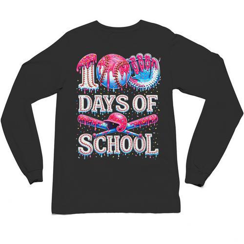 100 Days Of School Baseball Lover Donut Drip Boy Girl Unisex Long Sleeve T-Shirt - Sportilla