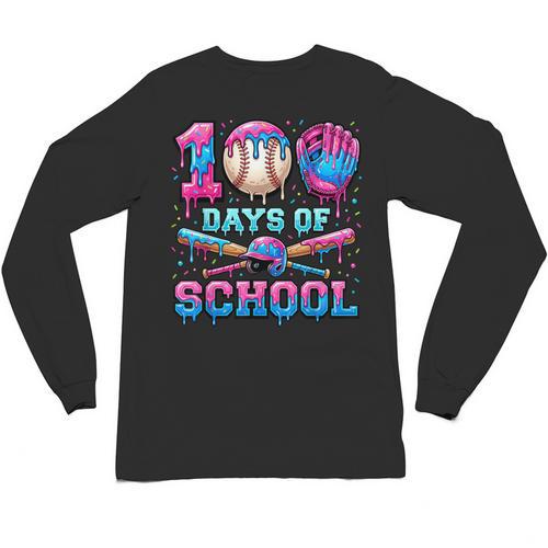 100 Days Of School Baseball Sports Drip Graphic Unisex Long Sleeve T-Shirt - Sportilla