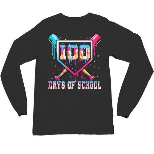 100 Days Of School Boy Kids Baseball Ice Cream Drip Teacher Unisex Long Sleeve T-Shirt - Sportilla