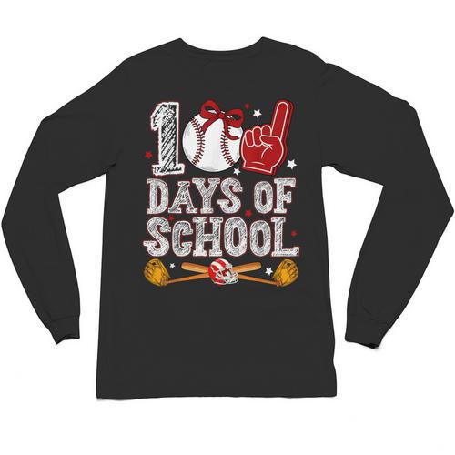 100 Days Of School Cute Bow Baseball Boy Girl Teacher Unisex Long Sleeve T-Shirt - Sportilla
