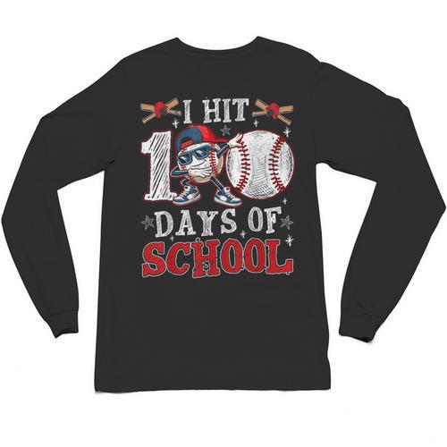 100 Days Of School Dabbing Baseball Hit Student Kids Boys Unisex Long Sleeve T-Shirt - Sportilla