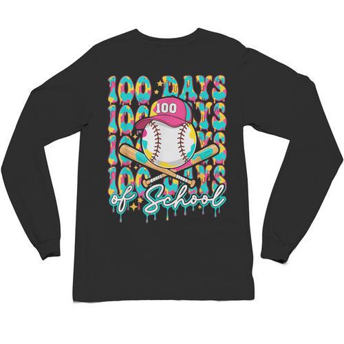 100 Days Of School Drip Baseball 100th Day Baseball School Unisex Long Sleeve T-Shirt - Sportilla