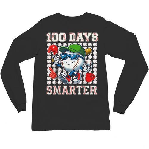 100 Days Smarter Baseball 100 Days Of School Boy Girl Kid Unisex Long Sleeve T-Shirt - Sportilla