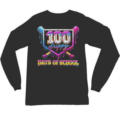 100 Drippy Days Of School Baseball For Boy Kids Unisex Long Sleeve T-Shirt - Sportilla