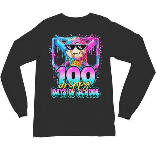 100 Drippy Days Of School Baseball Ice Cream 100th Day Boys Unisex Long Sleeve T-Shirt - Sportilla
