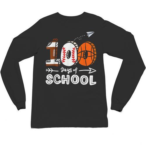 100th Day Of School Basketball Baseball Football Kids Boys Unisex Long Sleeve T-Shirt - Sportilla
