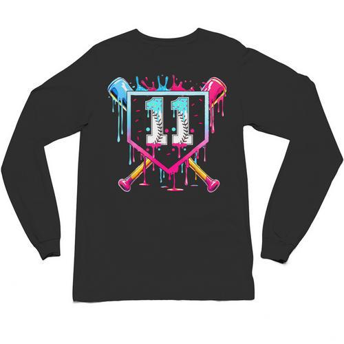11th Birthday Boys Baseball Ice Cream Drip Boys Baseball Unisex Long Sleeve T-Shirt - Sportilla
