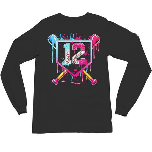 12th Birthday Boys Baseball Ice Cream Drip Boys Baseball Unisex Long Sleeve T-Shirt - Sportilla