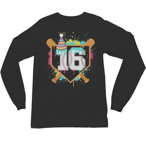 16th Birthday Baseball Drip Number 16 Year Old Birthday Boy Unisex Long Sleeve T-Shirt - Sportilla