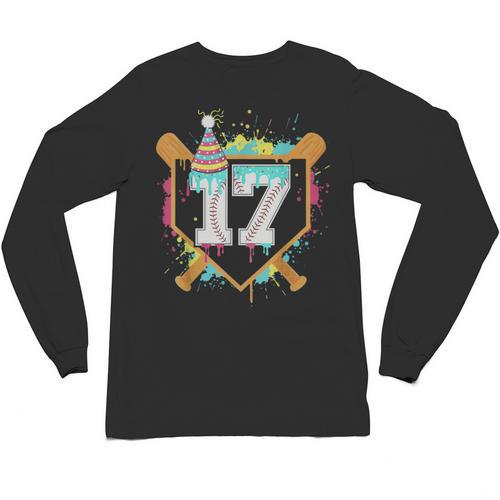 17th Birthday Baseball Drip Number 17 Year Old Birthday Boy Unisex Long Sleeve T-Shirt - Sportilla