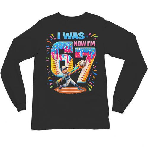 I Was 6 Now I'm 7 Baseball Birthday Boy For Teens Kids Unisex Long Sleeve T-Shirt - Sportilla