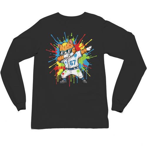 67 Baseball Dabbing Cat 6 7 Dripping Ice Cream Meme Unisex Long Sleeve T-Shirt - Sportilla