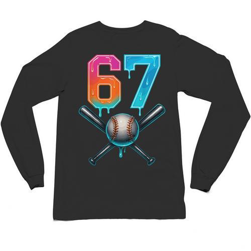 67 Baseball Meme Cool Drip Number 67 Player Or 67th Birthday Unisex Long Sleeve T-Shirt - Sportilla