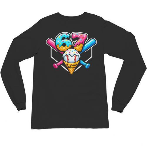 67 Ice Cream Drip Baseball Meme Six Seven Gen Alpha Slang Unisex Long Sleeve T-Shirt - Sportilla