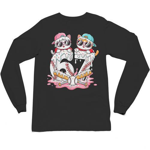 67 Meme Kawaii Cats Baseball Ice Cream Drip 6 7 Kids Unisex Long Sleeve T-Shirt - Sportilla