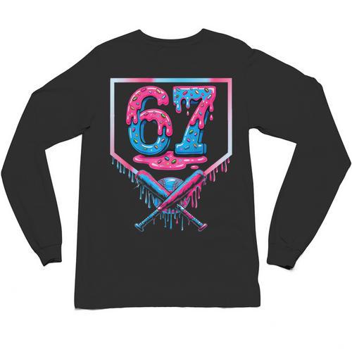 67 Six Seven Baseball Ice Cream Drip Cool Meme 67 Unisex Long Sleeve T-Shirt - Sportilla