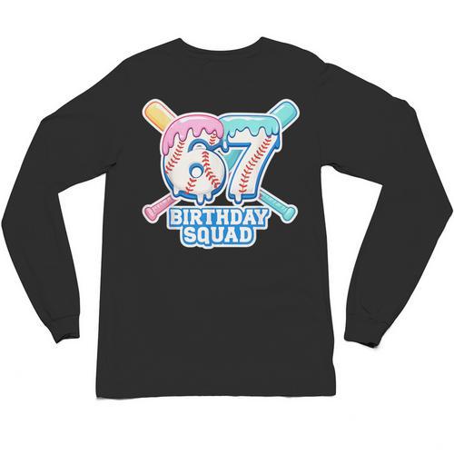 67th Birthday Squad Baseball Ice Cream Drip Birthday Squad Unisex Long Sleeve T-Shirt - Sportilla