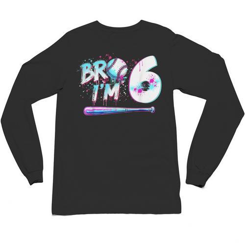 6th Birthday Boy Bro I'm 6 Year Old Baseball Ice Cream Drip Unisex Long Sleeve T-Shirt - Sportilla
