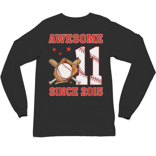 Awesome Since 2015 11 Year Old Boys Bday Baseball Theme Unisex Long Sleeve T-Shirt - Sportilla