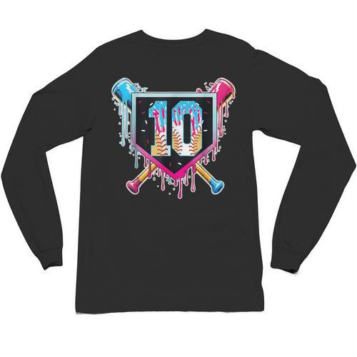 Baseball 10 Year Old Boy Ice Cream Drip 10th Birthday Player Unisex Long Sleeve T-Shirt - Sportilla