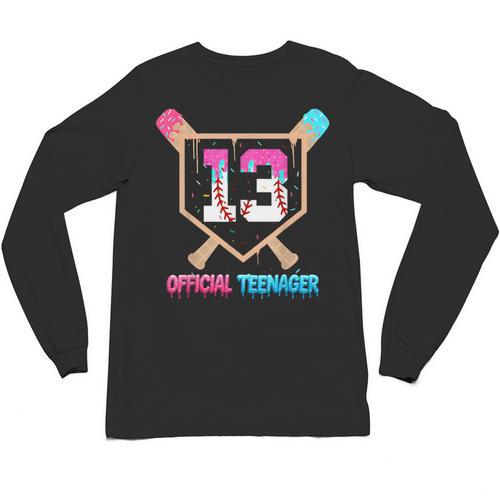 Baseball 13 Year Ice Cream Drip 13th Bday Official Teenager Unisex Long Sleeve T-Shirt - Sportilla