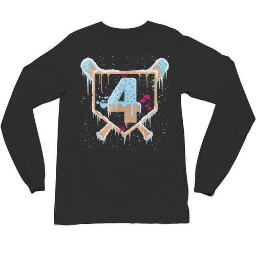 Baseball 4 Year Old Ice Cream Drip 4th Birthday Boy Number 4 Unisex Long Sleeve T-Shirt - Sportilla