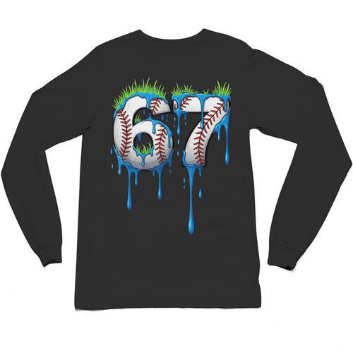 Baseball 67 Six Seven Gen Alpha Meme Blue Drip Boys Unisex Long Sleeve T-Shirt - Sportilla