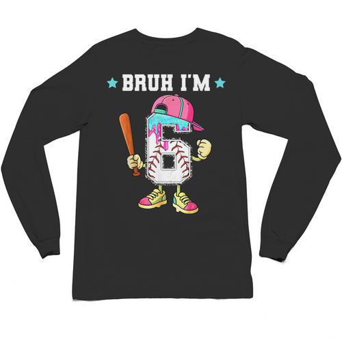 Baseball 6th Birthday Boy Ice Cream Drip Bruh I'm 6 Year Old Unisex Long Sleeve T-Shirt - Sportilla