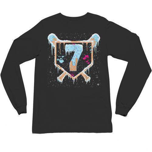 Baseball 7 Year Old Ice Cream Drip 7th Birthday Boy Number 7 Unisex Long Sleeve T-Shirt - Sportilla