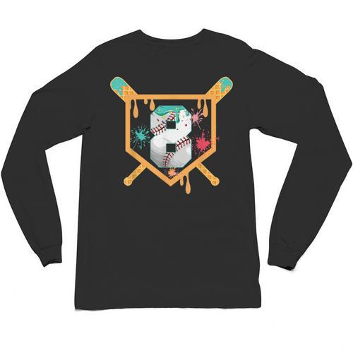 Baseball 8 Year Old Ice Cream Drip 8th Birthday Boy Number 8 Unisex Long Sleeve T-Shirt - Sportilla