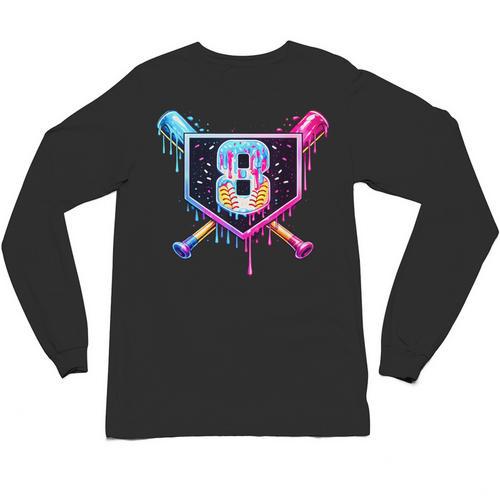 Baseball 8 Year Old Ice Cream Drip 8th Birthday Party Unisex Long Sleeve T-Shirt - Sportilla