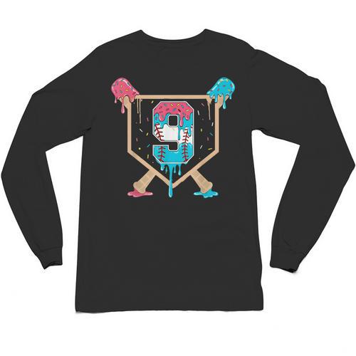 Baseball 9 Year Old Ice Cream Drip 9th Birthday Boys Player Unisex Long Sleeve T-Shirt - Sportilla