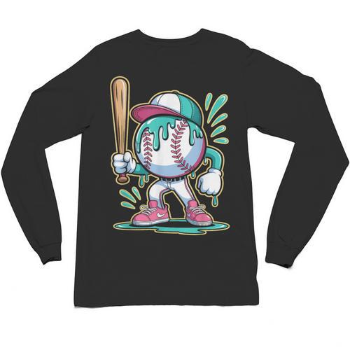 Baseball Character Cartoon Batter Drip Style Women Men Unisex Long Sleeve T-Shirt - Sportilla