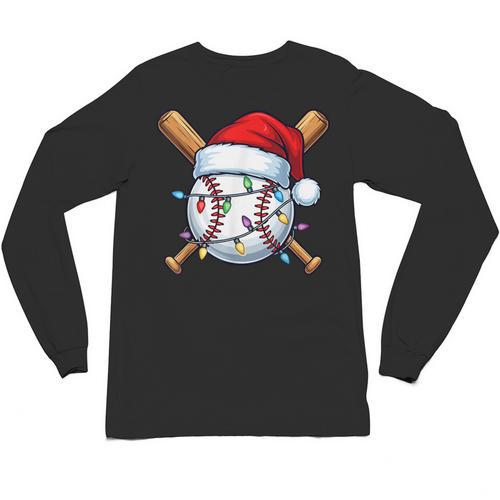Baseball Christmas Lights Santa Christmas Baseball Player Unisex Long Sleeve T-Shirt - Sportilla