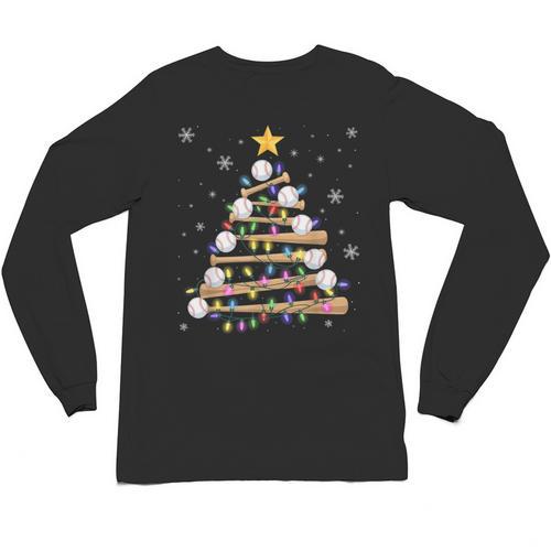 Baseball Christmas Tree Light Xmas Baseball Boys Kids Unisex Long Sleeve T-Shirt - Sportilla