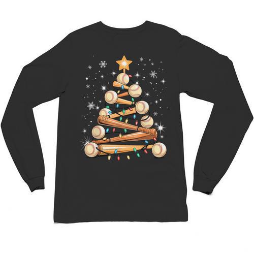 Baseball Christmas Tree Light Xmas Baseball Unisex Long Sleeve T-Shirt - Sportilla