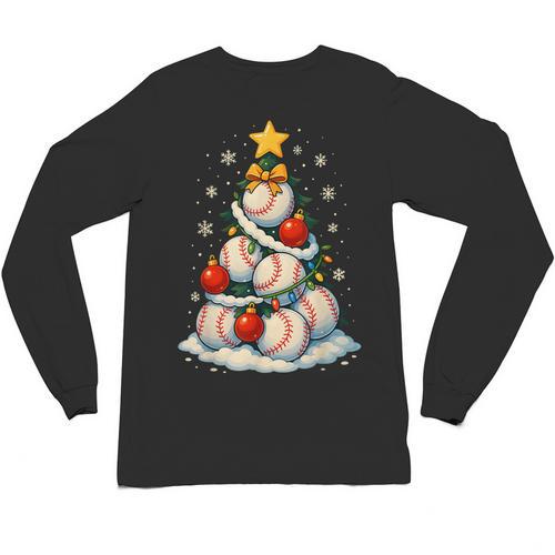 Baseball Christmas Tree Lights Santa Sport Player Lover Xmas Unisex Long Sleeve T-Shirt - Sportilla