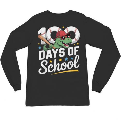Baseball Dinosaur 100 Days Of School Kids Theme Unisex Long Sleeve T-Shirt - Sportilla