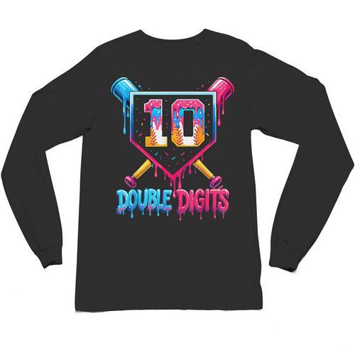 Baseball Drip 10th Birthday Boy Double Digits Ice Cream Drip Unisex Long Sleeve T-Shirt - Sportilla