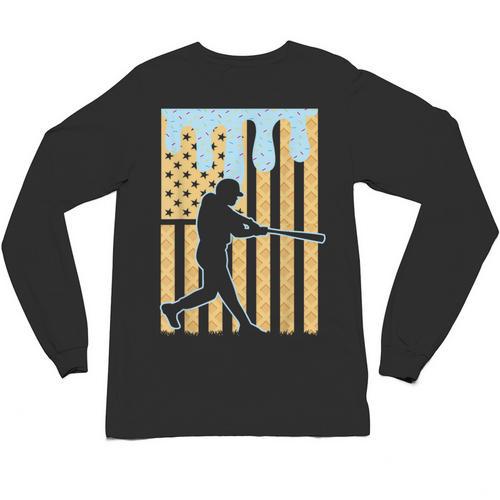 Baseball Drip Boys Dripping Ice Cream Baseball American Flag Unisex Long Sleeve T-Shirt - Sportilla