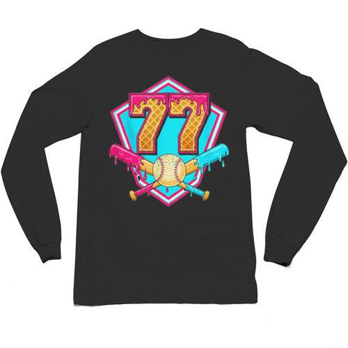 Baseball Drip Jersey Number 77 For Players & 77th Birthday Unisex Long Sleeve T-Shirt - Sportilla