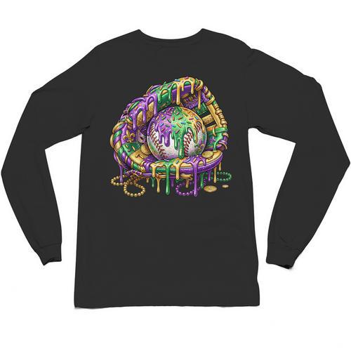 Baseball Glove Ice Cream Mardi Gras Dripping Boys Youth Kids Unisex Long Sleeve T-Shirt - Sportilla